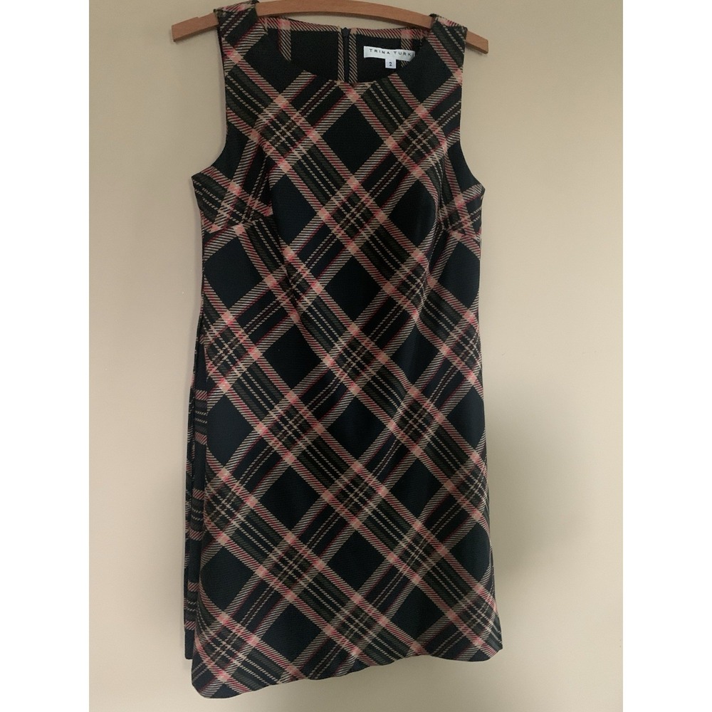 Trina Turk Brynne women's dress Plaid Shift sleeveless mini dress SZ-2 - Picture 16 of 16